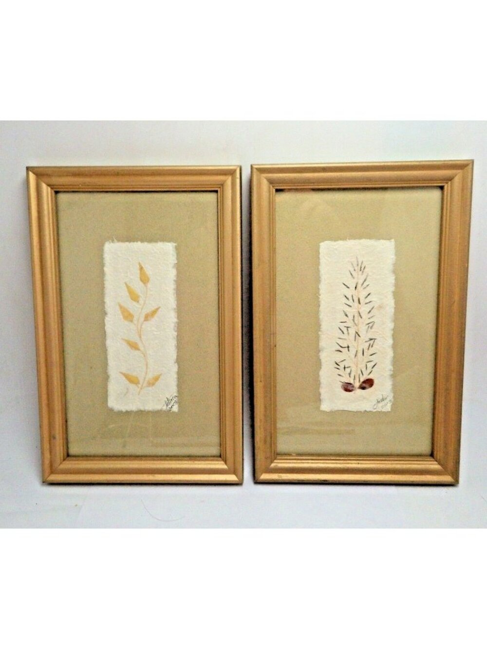 Pressed Natural Leaf Art Signed Framed Handmade Country Cottagecore 2002 2003